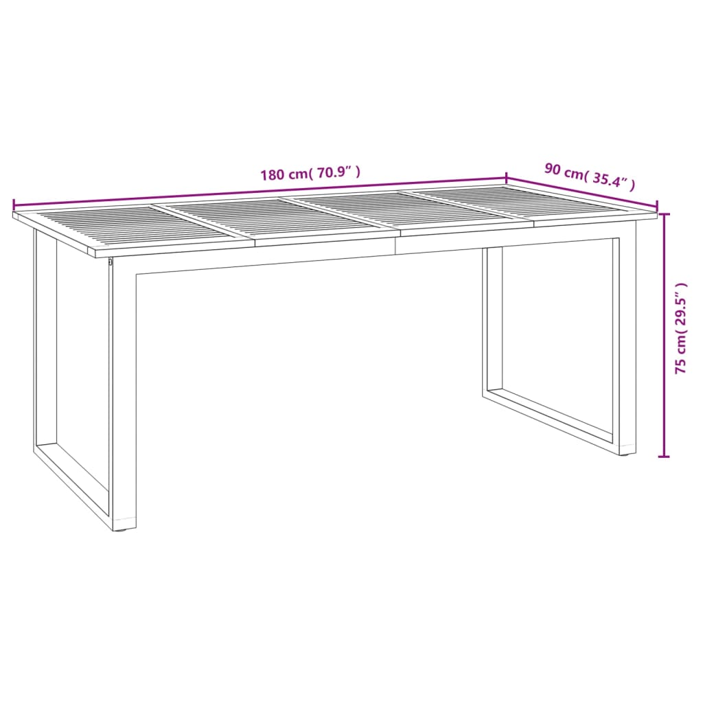 vidaXL Garden Table with U-shaped Legs 180x90x75 cm Solid Wood Acacia