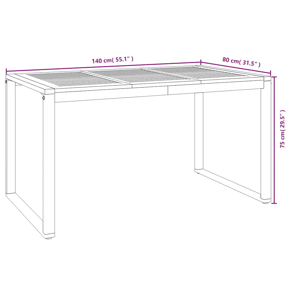 vidaXL Garden Table with U-shaped Legs 140x80x75 cm Solid Wood Acacia