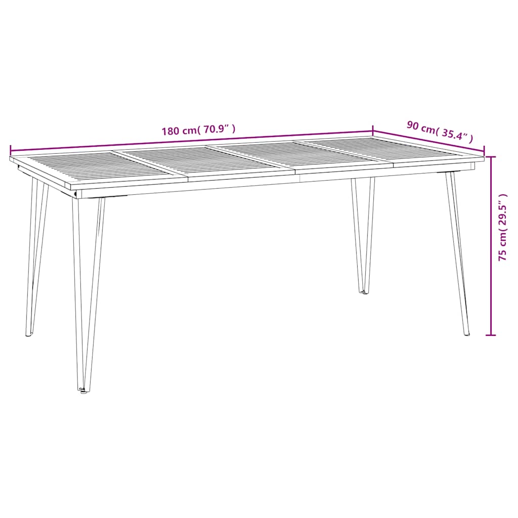 vidaXL Garden Table with Hairpin Legs 180x90x75 cm Solid Wood Acacia