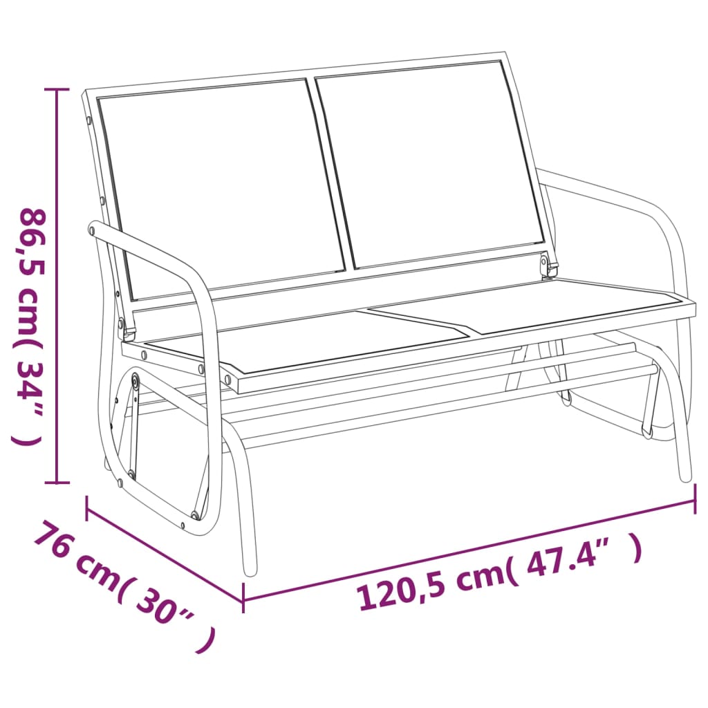 vidaXL Garden Glider Bench Black 120,5x76x86,5 cm Textilene&Steel