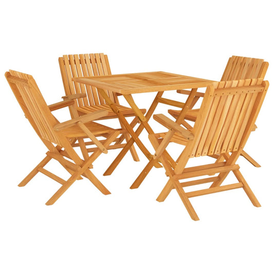 vidaXL Garden Dining Set | Brown | Solid Teak Wood | 5 Piece Set | Foldable