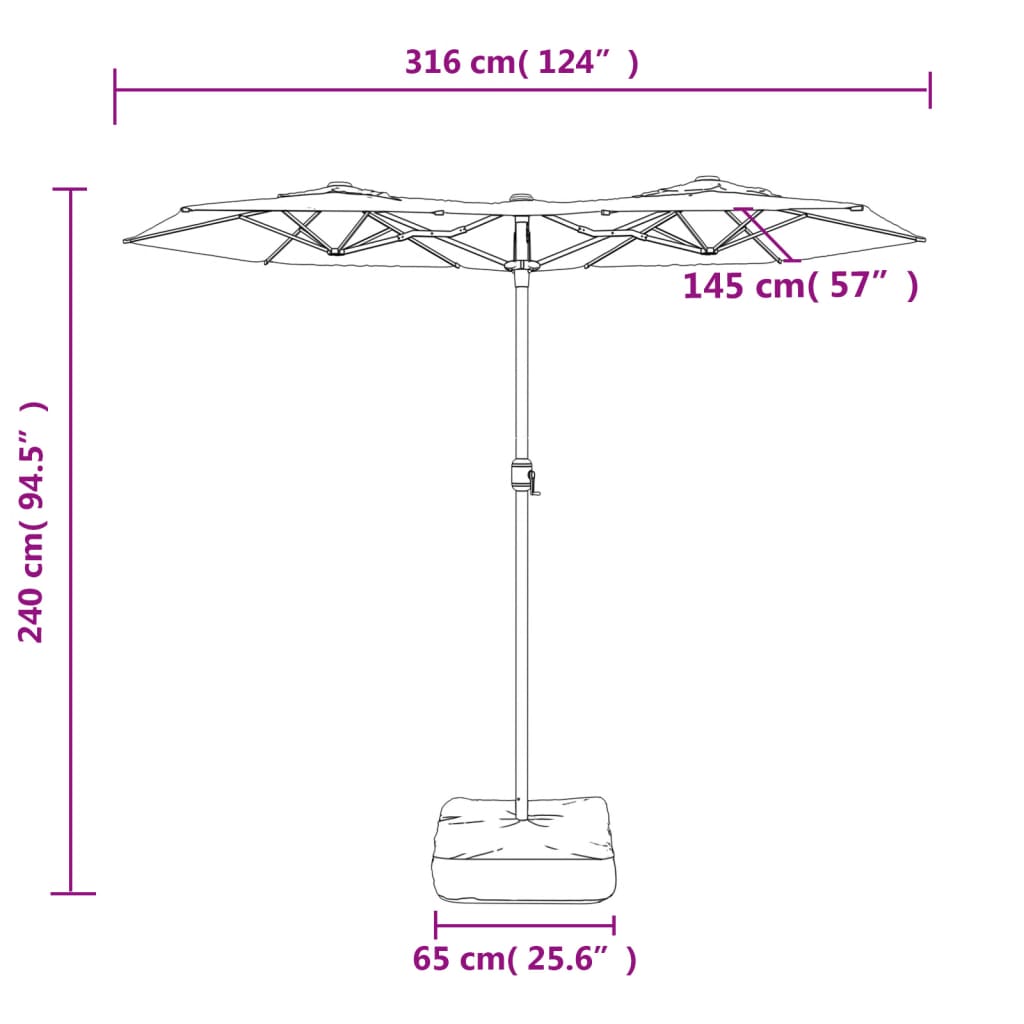vidaXL Double-Head Garden Parasol Sand White 316x145 cm