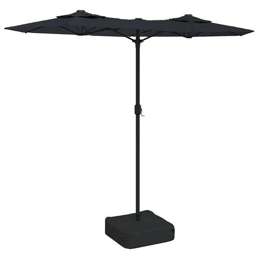vidaXL Double-Head Garden Parasol with LEDs Black 316x145 cm