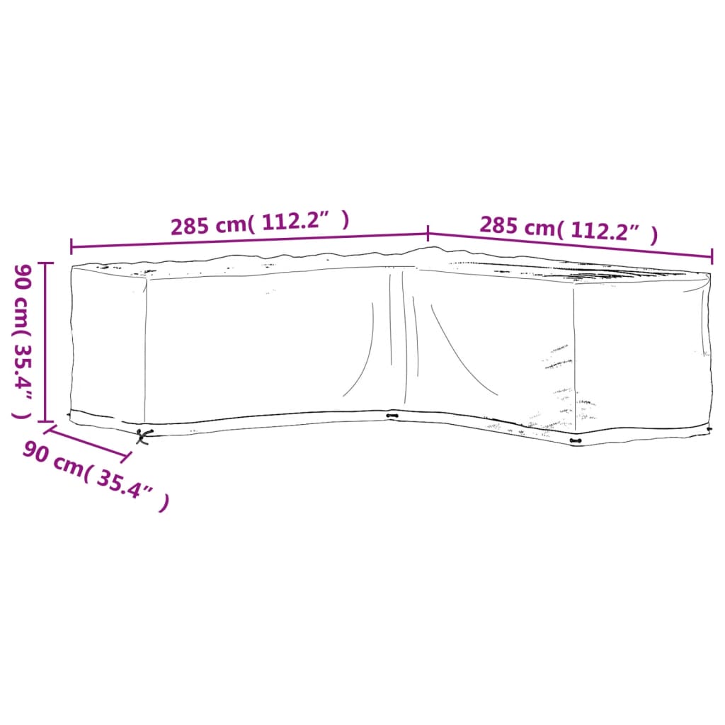 vidaXL L-Shaped Garden Furniture Cover 16 Eyelets 285x285x90 cm