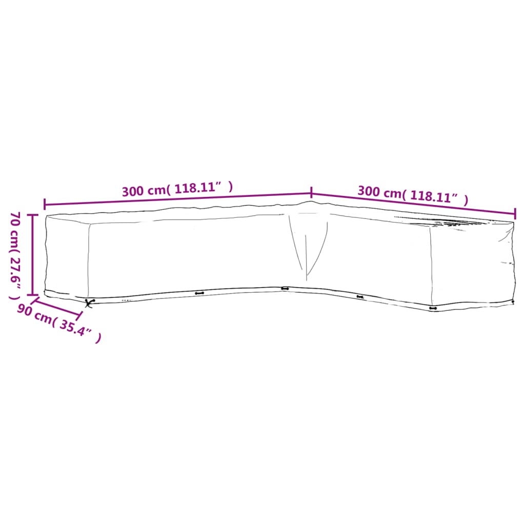 vidaXL L-Shaped Garden Furniture Cover 20 Eyelets 300x300x70 cm