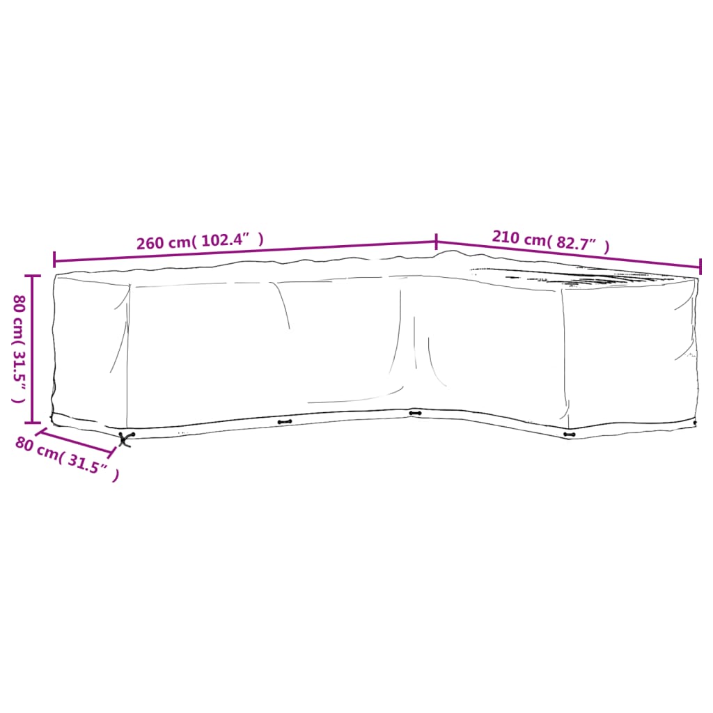 vidaXL L-Shaped Garden Furniture Cover 16 Eyelets 260x210x80 cm