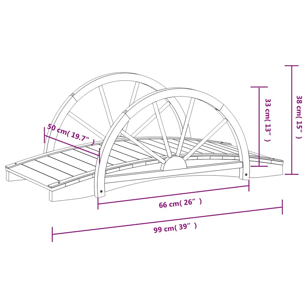 vidaXL Garden Bridge with Half-wheel 99x50x38 cm Solid Wood Fir