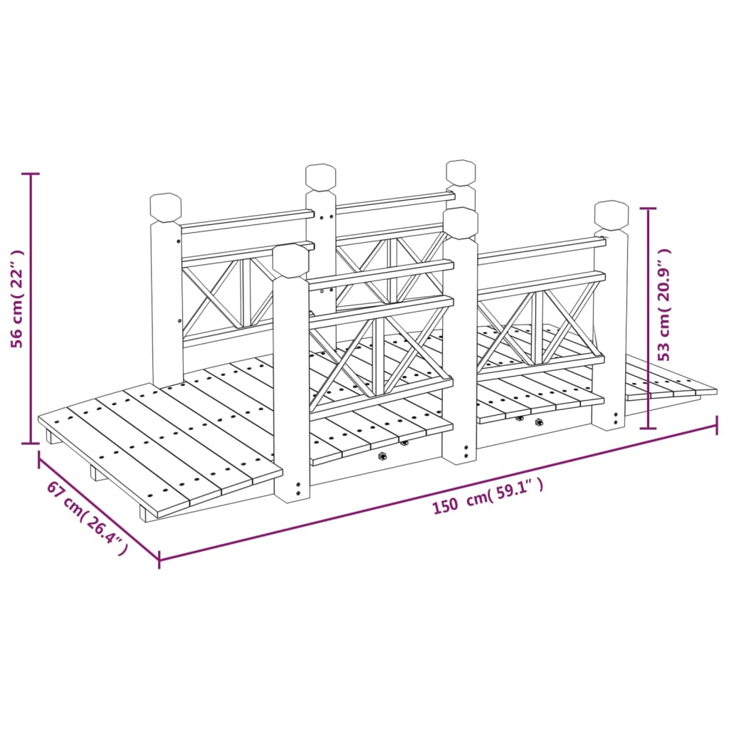 vidaXL Garden Bridge with Railings 150x67x56cm Solid Wood Spruce