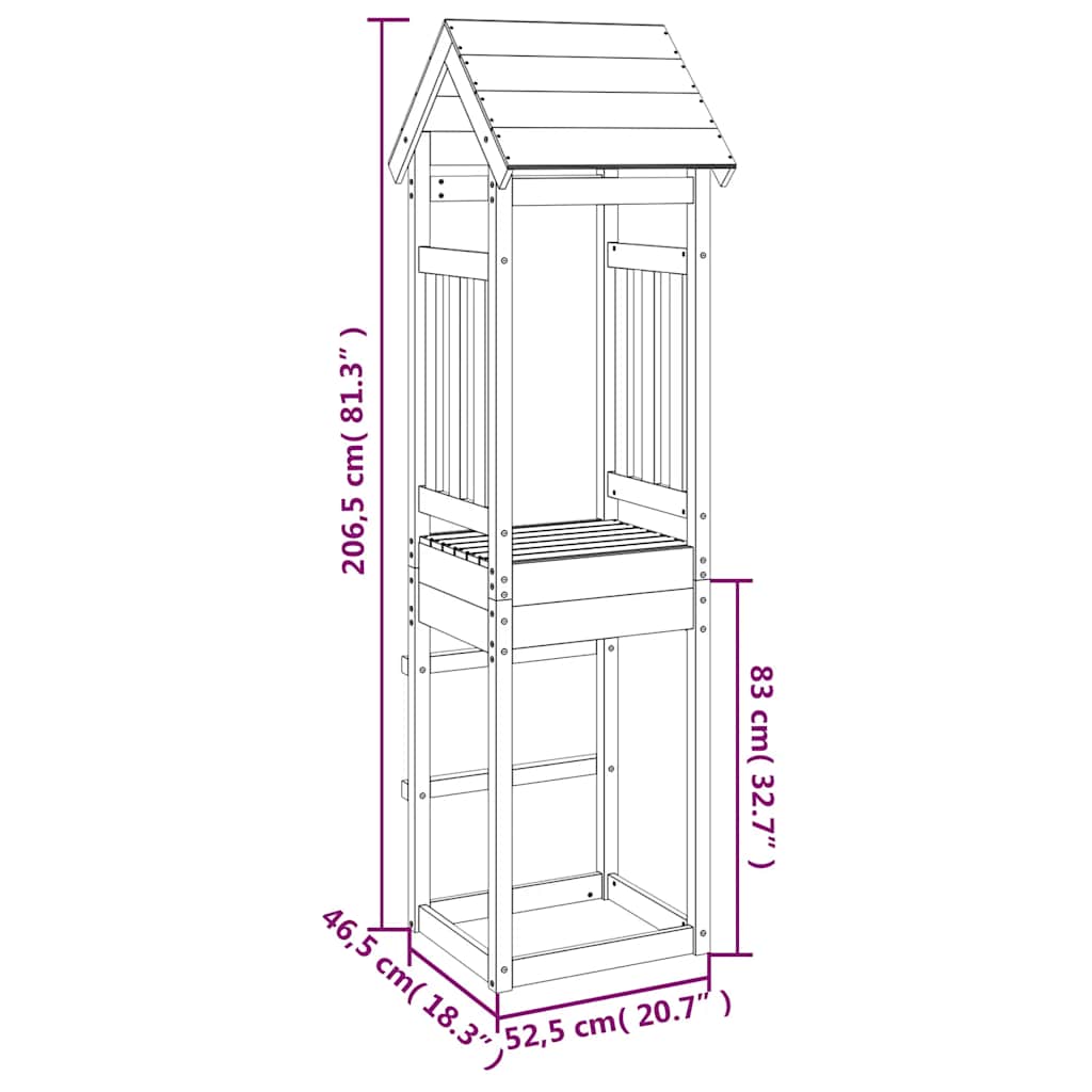 vidaXL Play Tower 52,5x46,5x206,5 cm Solid Wood Pine