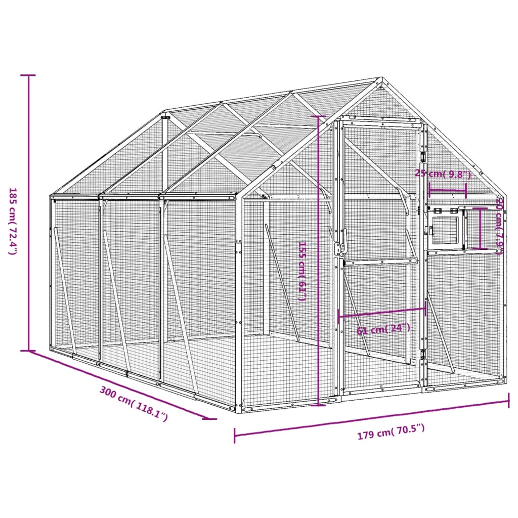 vidaXL Aviary Silver 1,79x3x1,85 m Aluminium