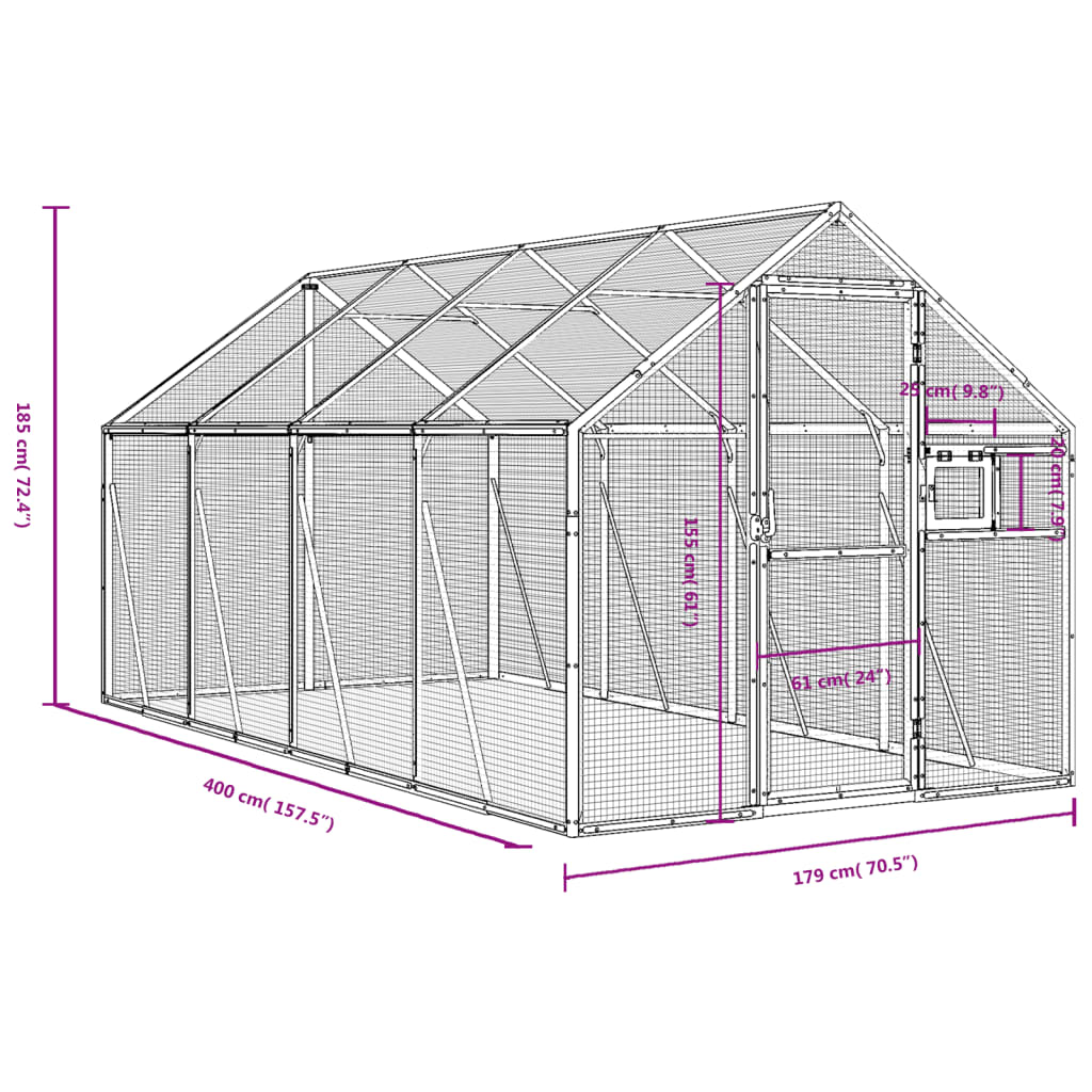 vidaXL Aviary Silver 1,79x4x1,85 m Aluminium