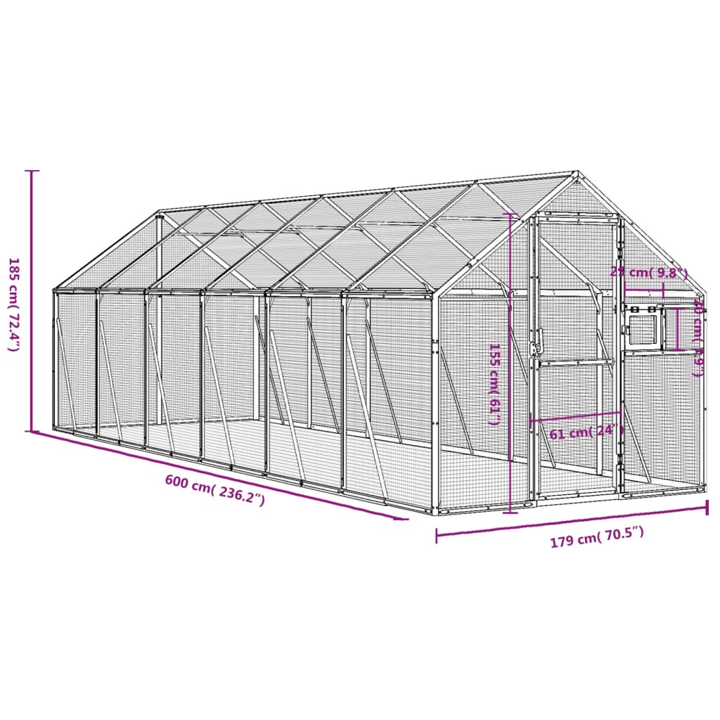vidaXL Aviary Silver 1,79x6x1,85 m Aluminium