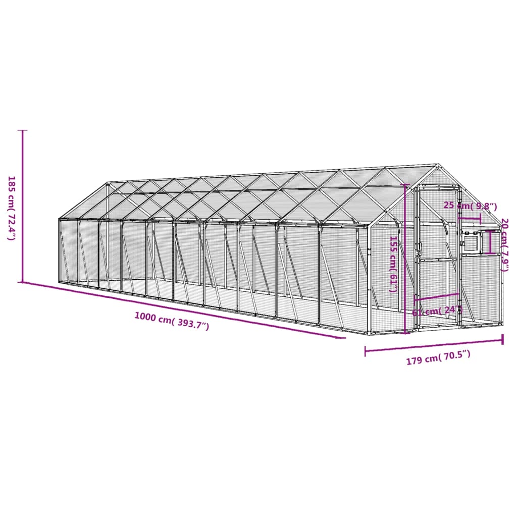 vidaXL Aviary Silver 1,79x10x1,85 m Aluminium