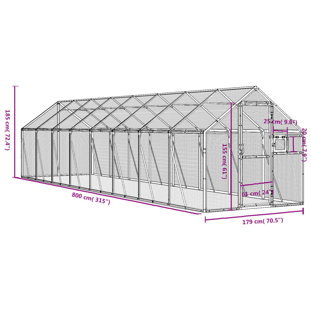 vidaXL Aviary Anthracite 1,79x8x1,85 m Aluminium