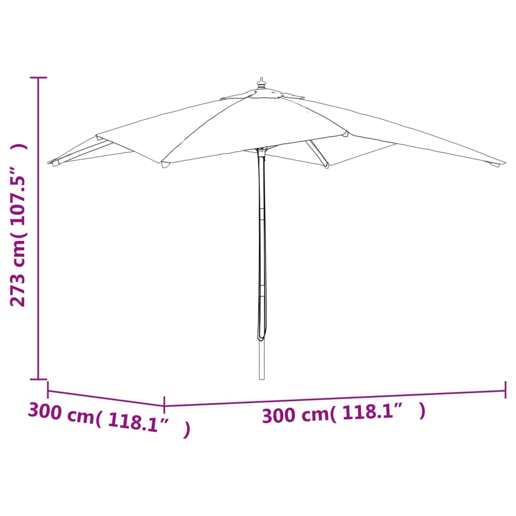 vidaXL Garden Parasol with Wooden Pole Black 300x300x273 cm