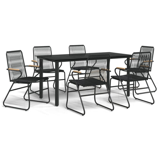 vidaXL 7 Piece Garden Dining Set Black PVC Rattan
