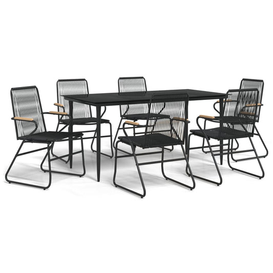 vidaXL 7 Piece Garden Dining Set Black PVC Rattan