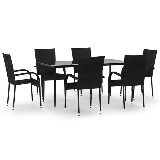 vidaXL Garden Dining Set | Black | PE rattan | Medium | Stackable
