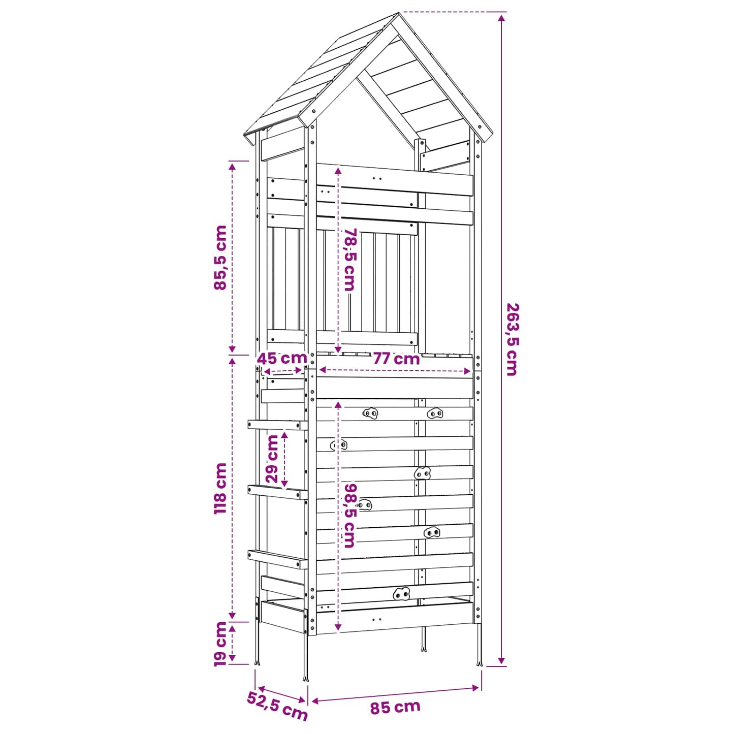 vidaXL Outdoor Play Tower Natural 53 x 85 x 264 cm
