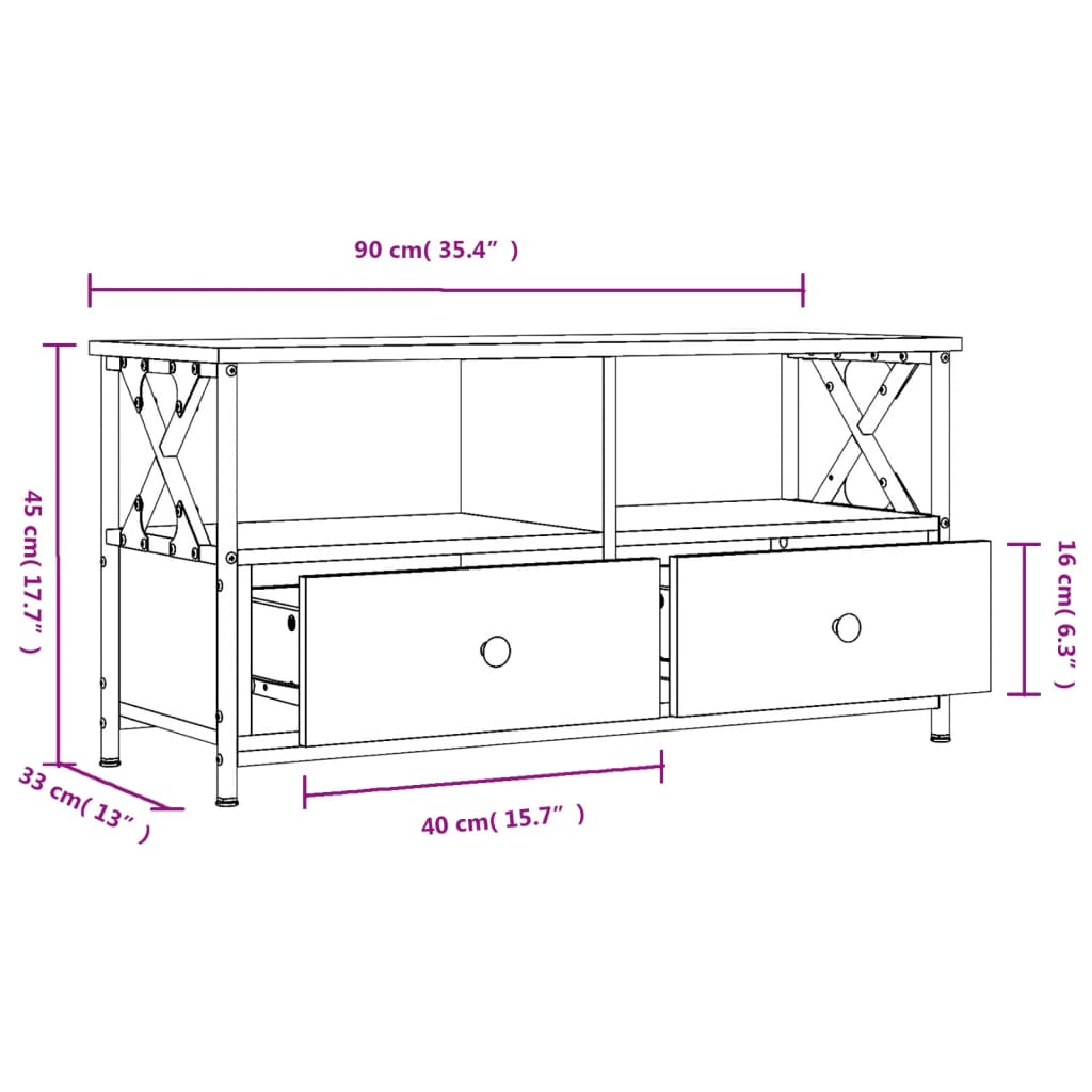 vidaXL TV Cabinet Smoked Oak 90x33x45 cm Engineered Wood&Iron