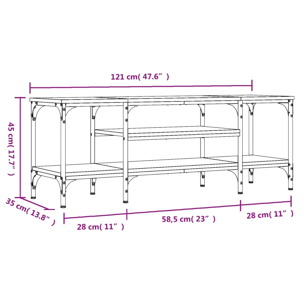 vidaXL TV Cabinet Smoked Oak 121x35x45 cm Engineered Wood&Iron