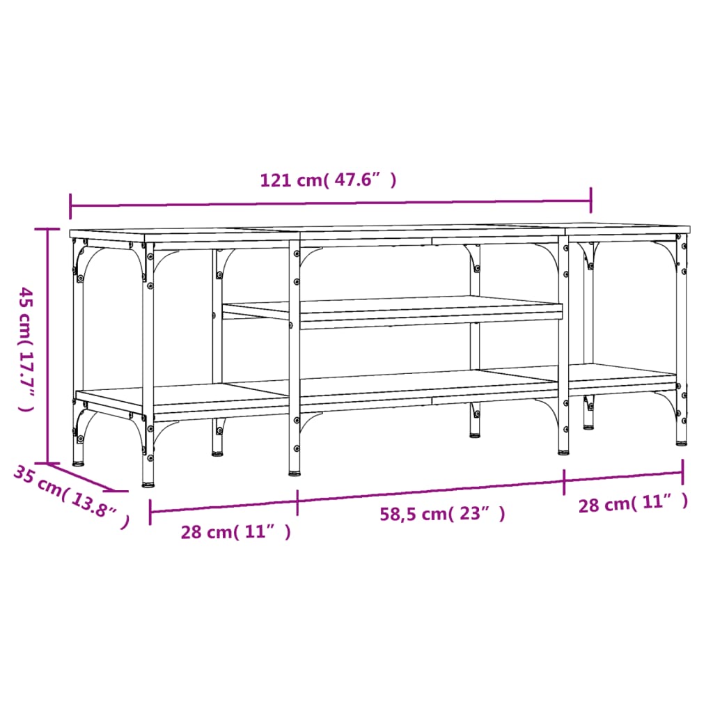 vidaXL TV Cabinet Grey Sonoma 121x35x45 cm Engineered Wood&Iron