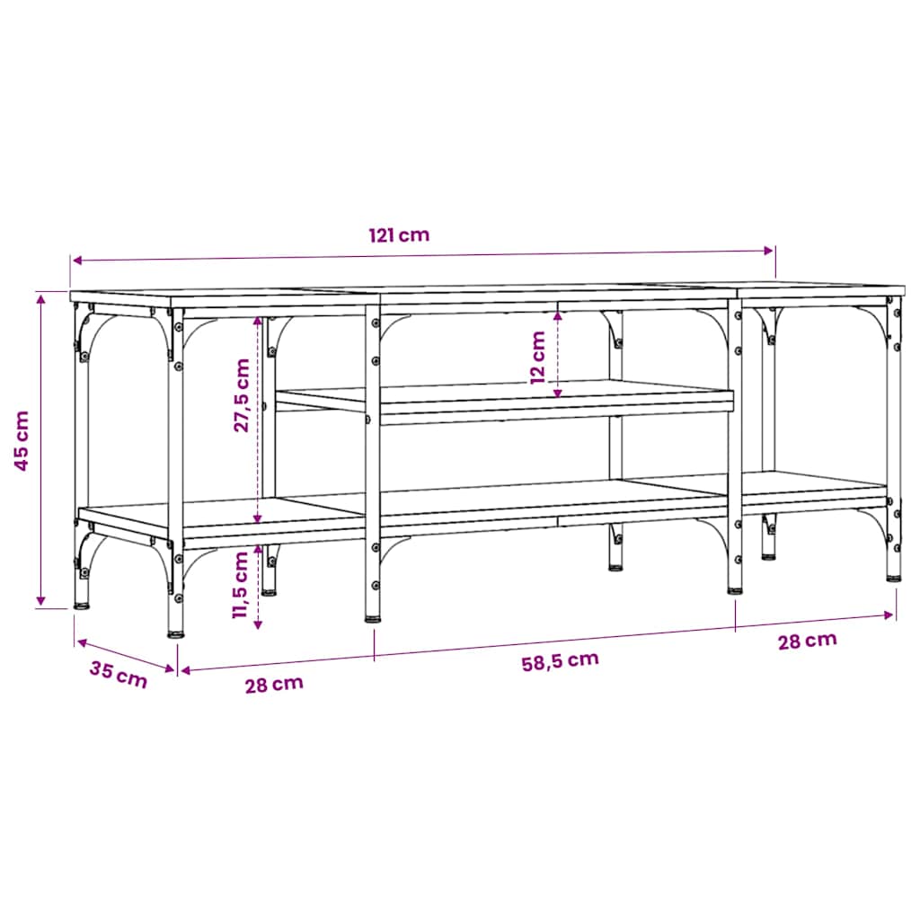 vidaXL TV Cabinet Grey Sonoma 121x35x45 cm Engineered Wood&Iron