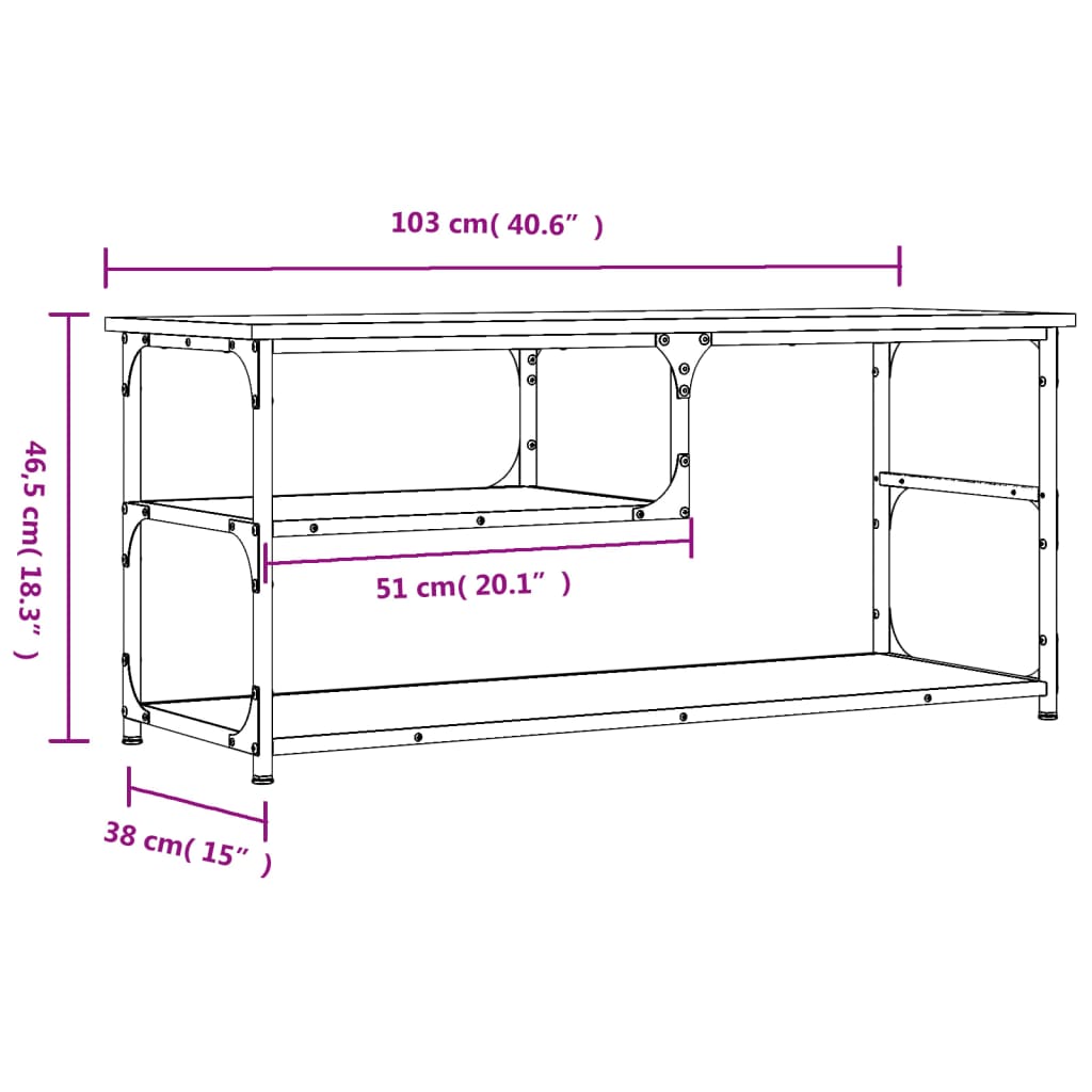 vidaXL TV Cabinet Grey Sonoma 103x38x46.5 cm Engineered Wood and Steel