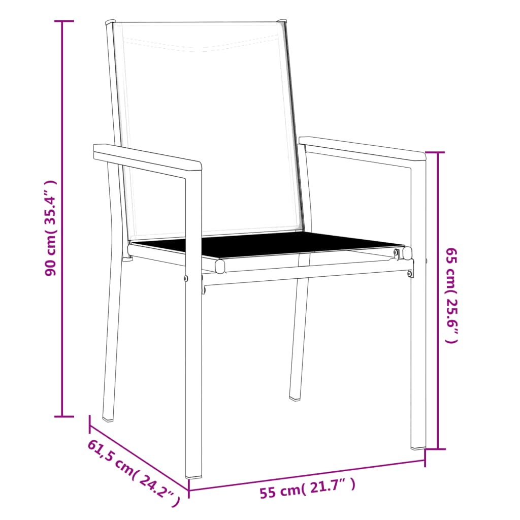vidaXL Garden Chairs 2 pcs Black 55x61.5x90 cm Textilene and Steel