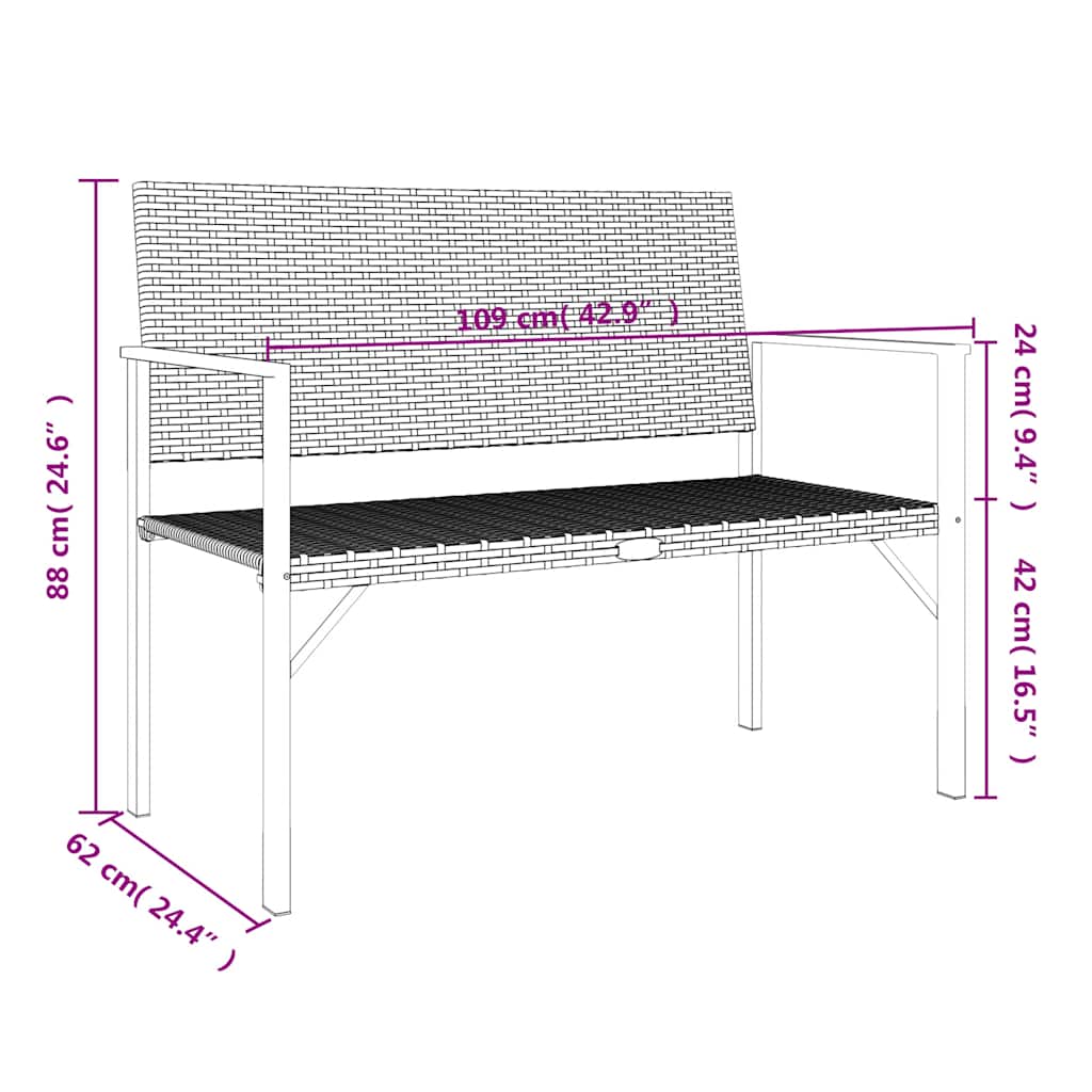 vidaXL 2-Seater Garden Bench Grey Poly Rattan