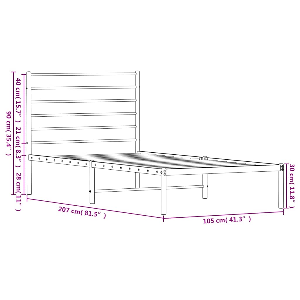 vidaXL Metal Bed Frame without Mattress with Headboard Black 100x200cm