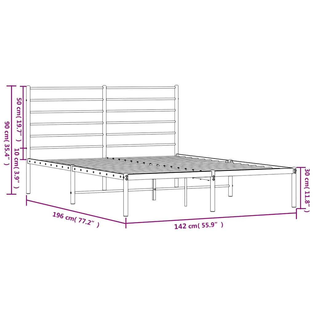 vidaXL Metal Bed Frame without Mattress with Headboard Black 135x190cm