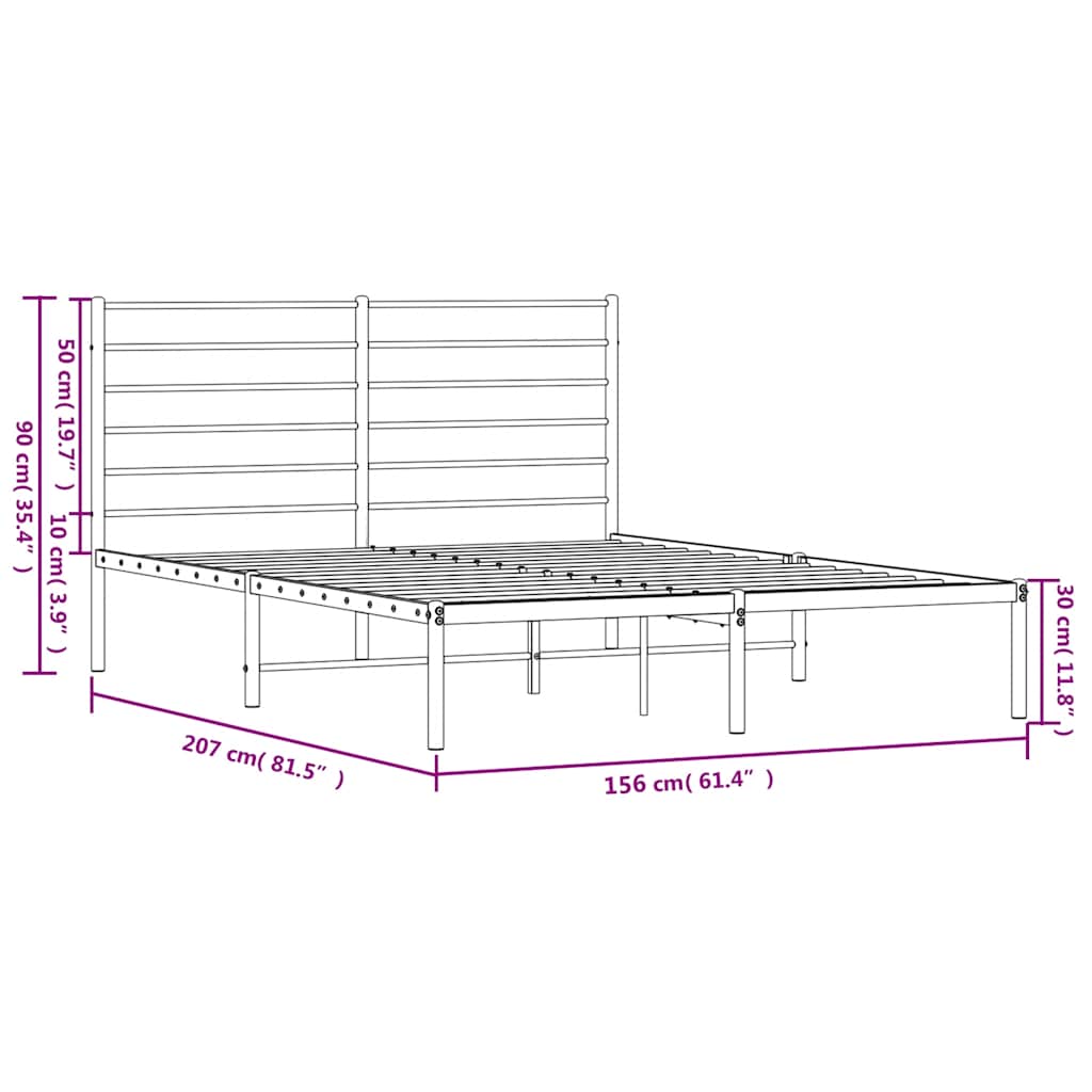 vidaXL Metal Bed Frame without Mattress with Headboard Black 150x200cm