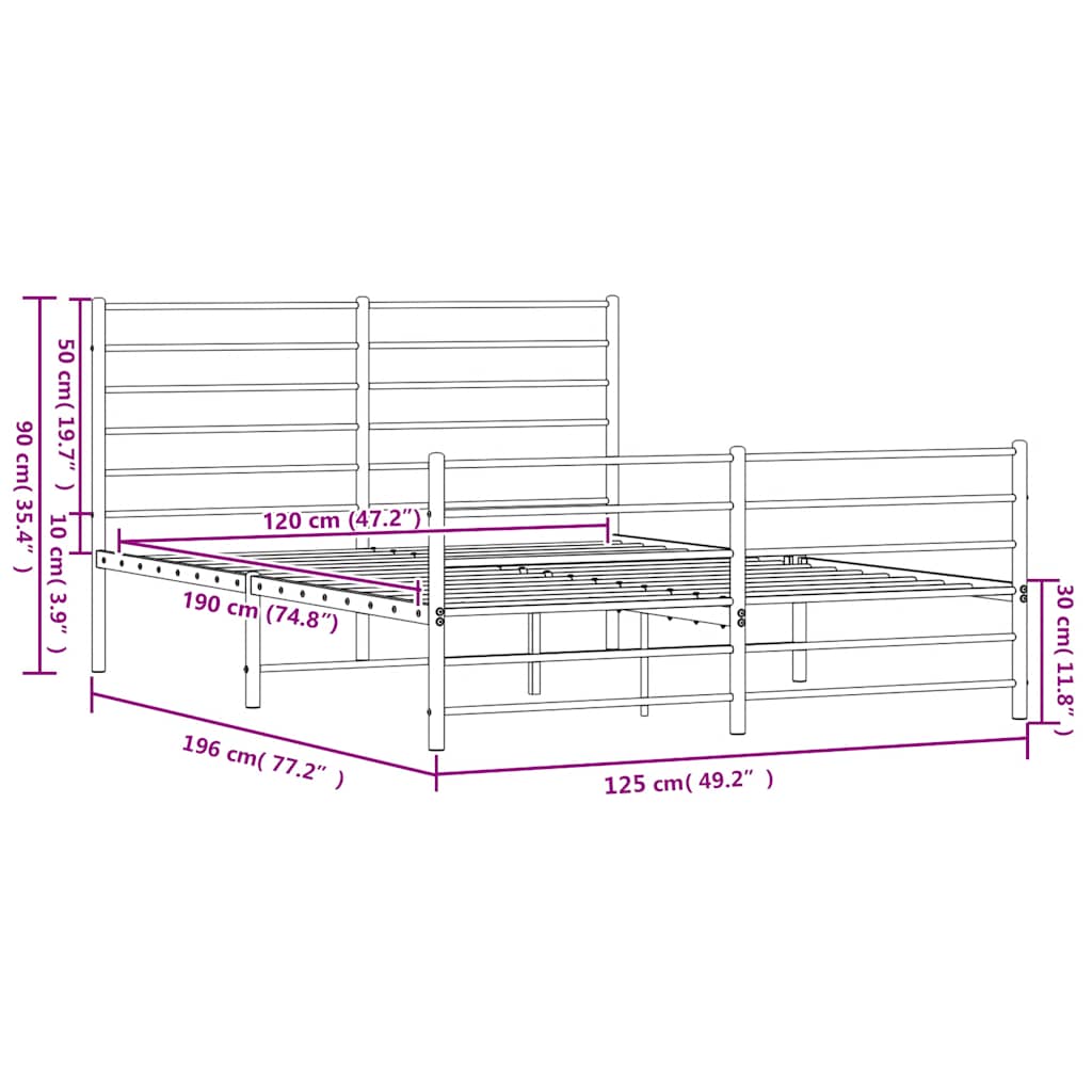 vidaXL Metal Bed Frame without Mattress with Footboard Black 120x190cm