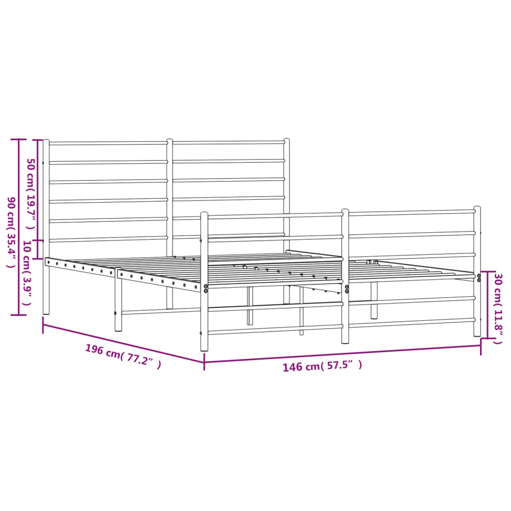 vidaXL Metal Bed Frame without Mattress with Footboard Black 140x190cm