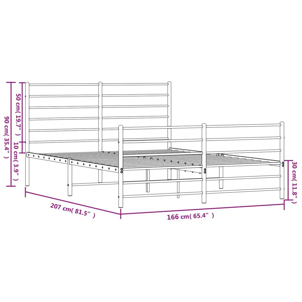 vidaXL Metal Bed Frame without Mattress with Footboard Black 160x200cm
