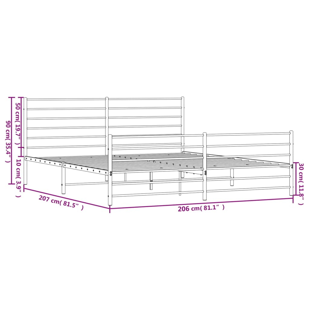 vidaXL Metal Bed Frame without Mattress with Footboard Black 200x200cm