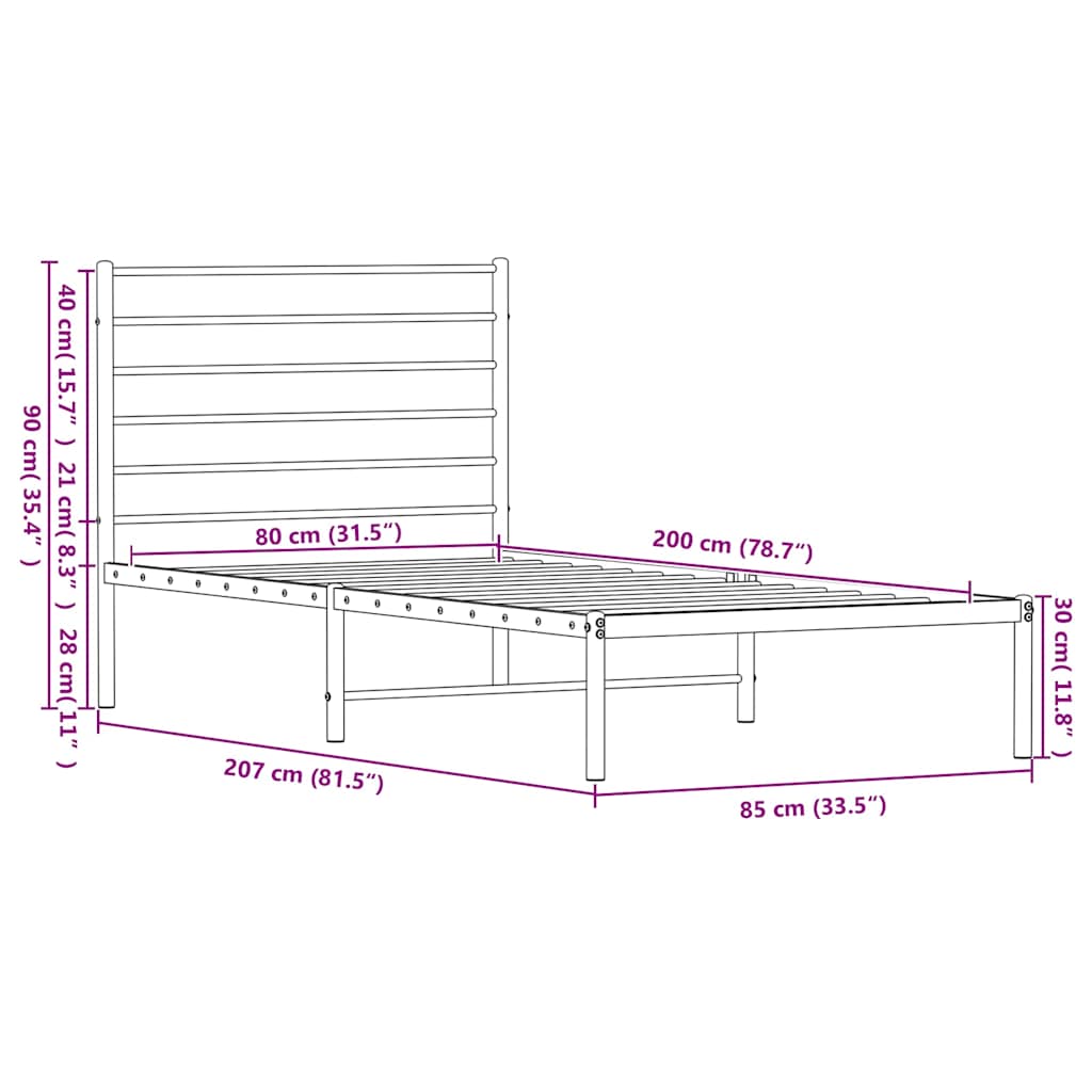 vidaXL Metal Bed Frame without Mattress with Headboard White 80x200cm