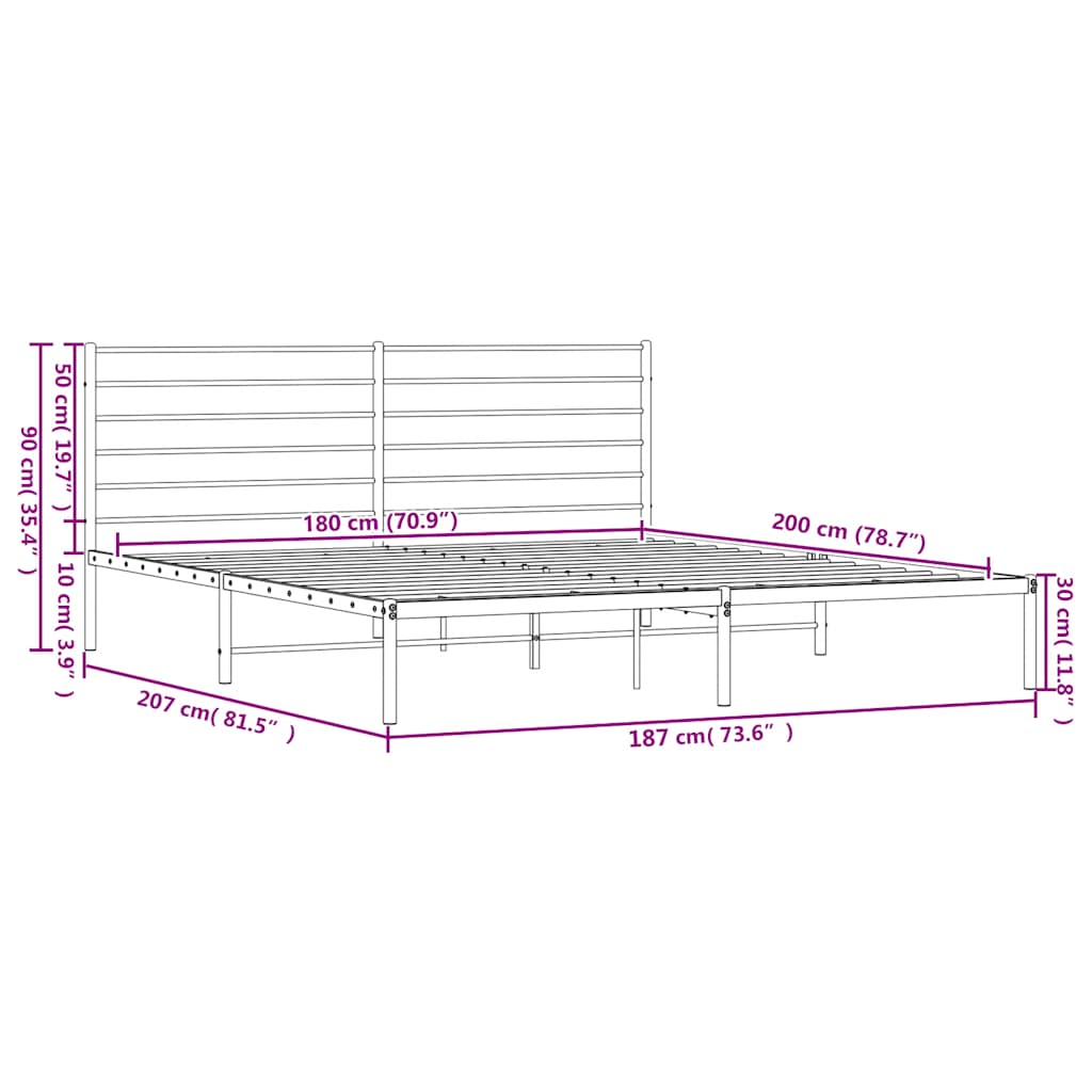 vidaXL Metal Bed Frame without Mattress with Headboard White 180x200cm
