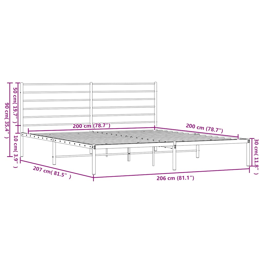 vidaXL Metal Bed Frame without Mattress with Headboard White 200x200cm