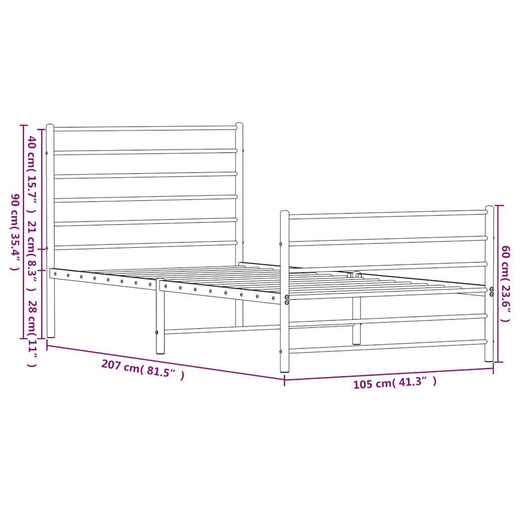 vidaXL Metal Bed Frame without Mattress with Footboard White 100x200cm