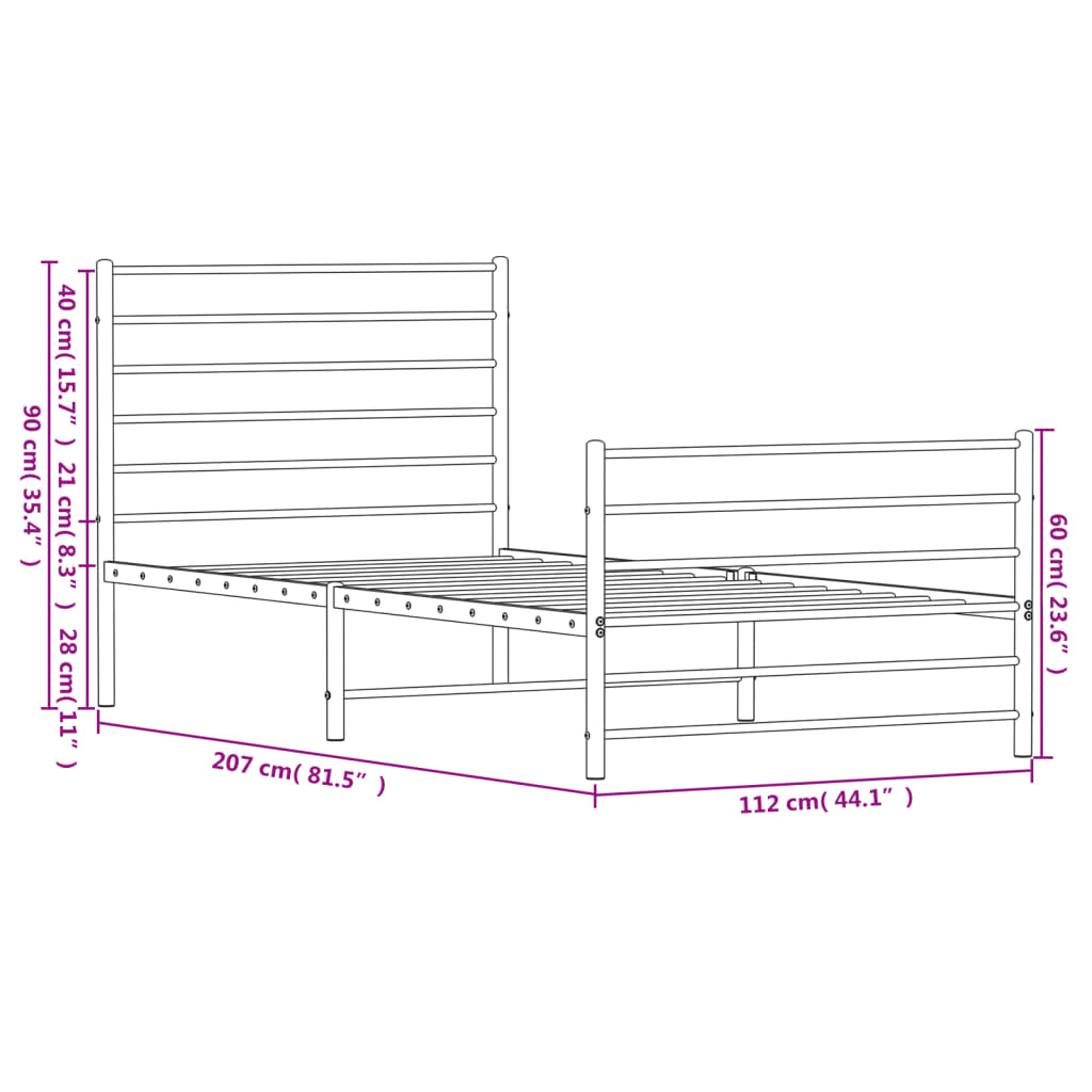 vidaXL Metal Bed Frame without Mattress with Footboard White 107x203cm