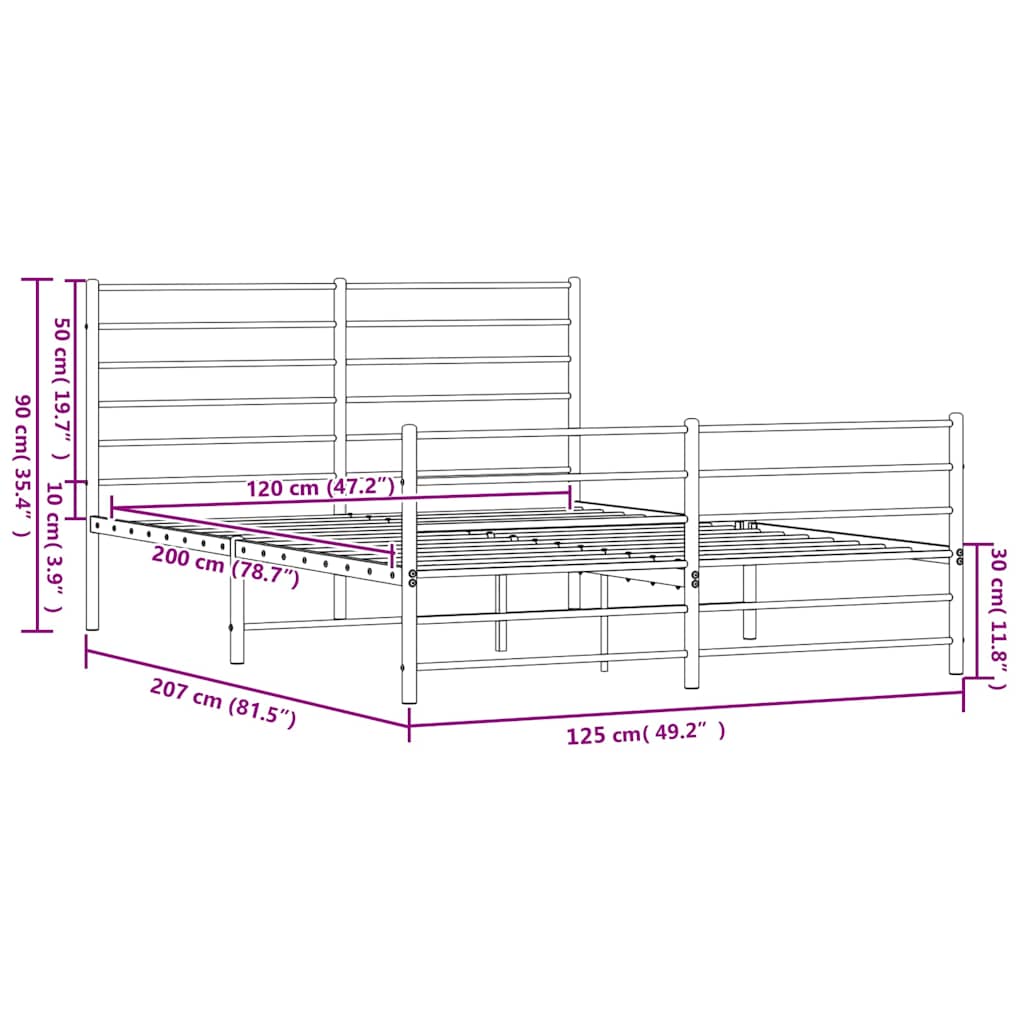 vidaXL Metal Bed Frame without Mattress with Footboard White 120x200cm