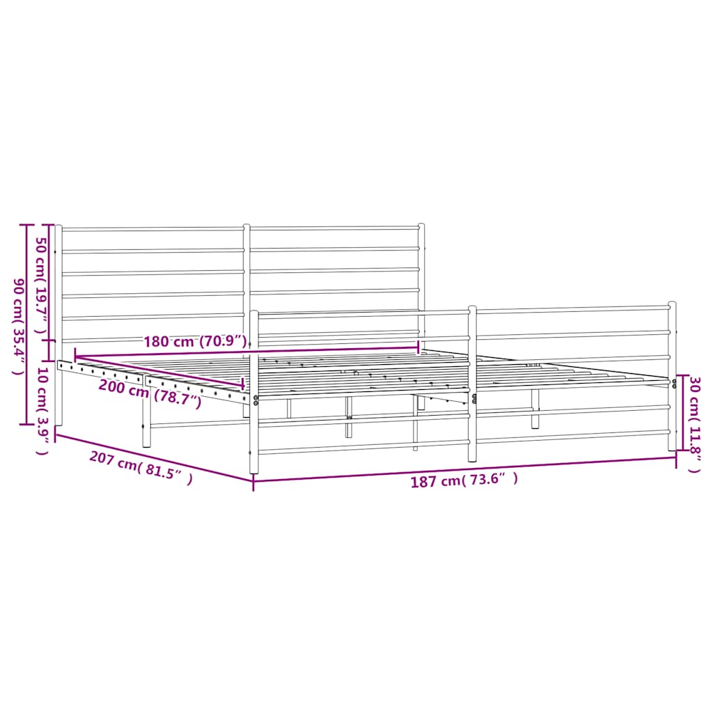 vidaXL Metal Bed Frame without Mattress with Footboard White 180x200cm