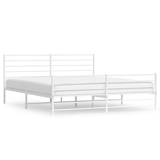 vidaXL Metal Bed Frame without Mattress with Footboard White 193x203cm