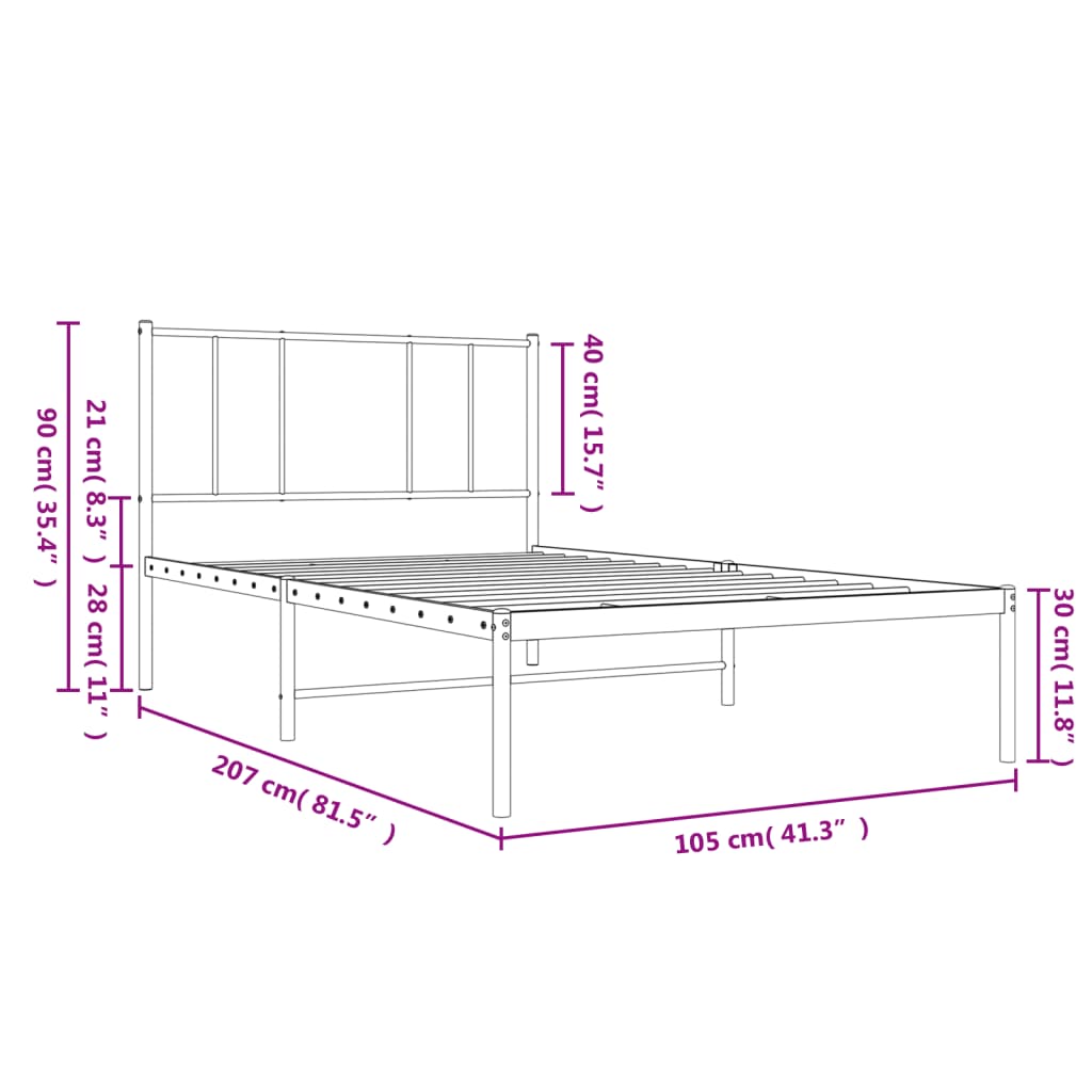 vidaXL Metal Bed Frame without Mattress with Headboard Black 100x200cm