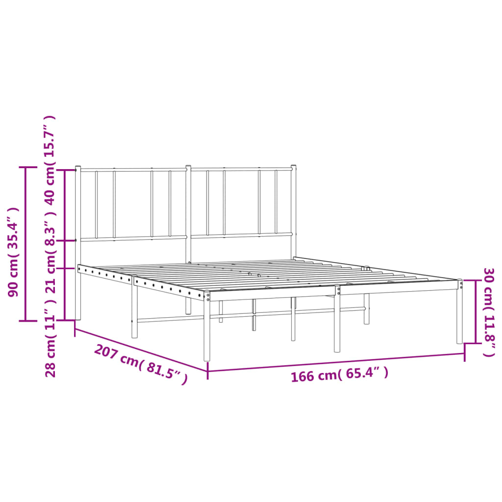 vidaXL Metal Bed Frame without Mattress with Headboard Black 160x200cm