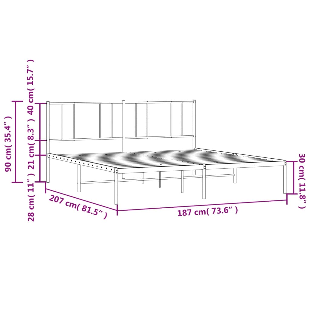 vidaXL Metal Bed Frame without Mattress with Headboard Black 180x200cm