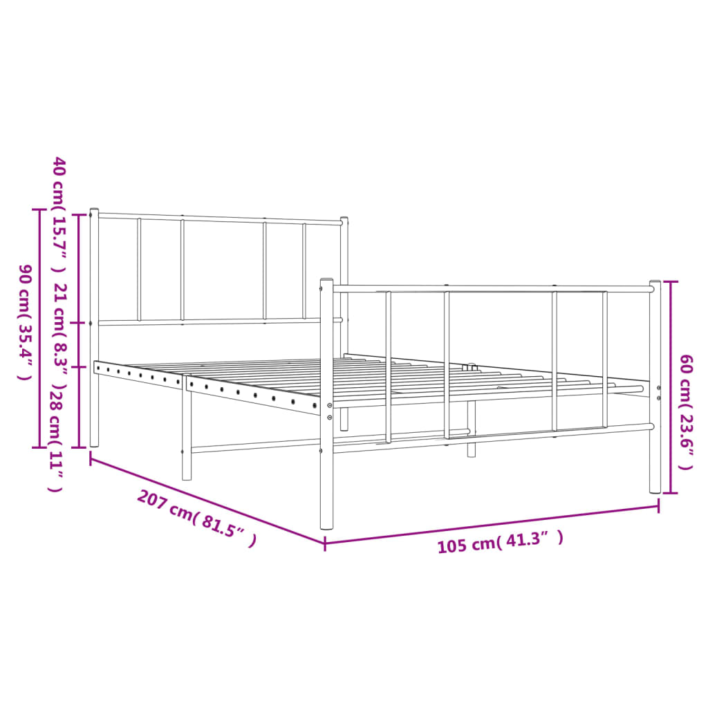 vidaXL Metal Bed Frame without Mattress with Footboard Black 100x200cm