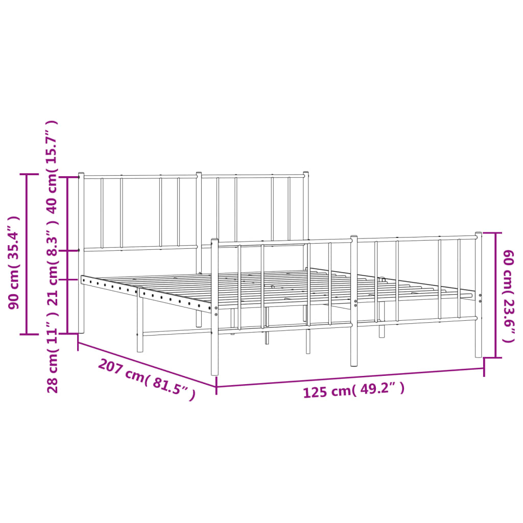 vidaXL Metal Bed Frame without Mattress with Footboard Black 120x200cm